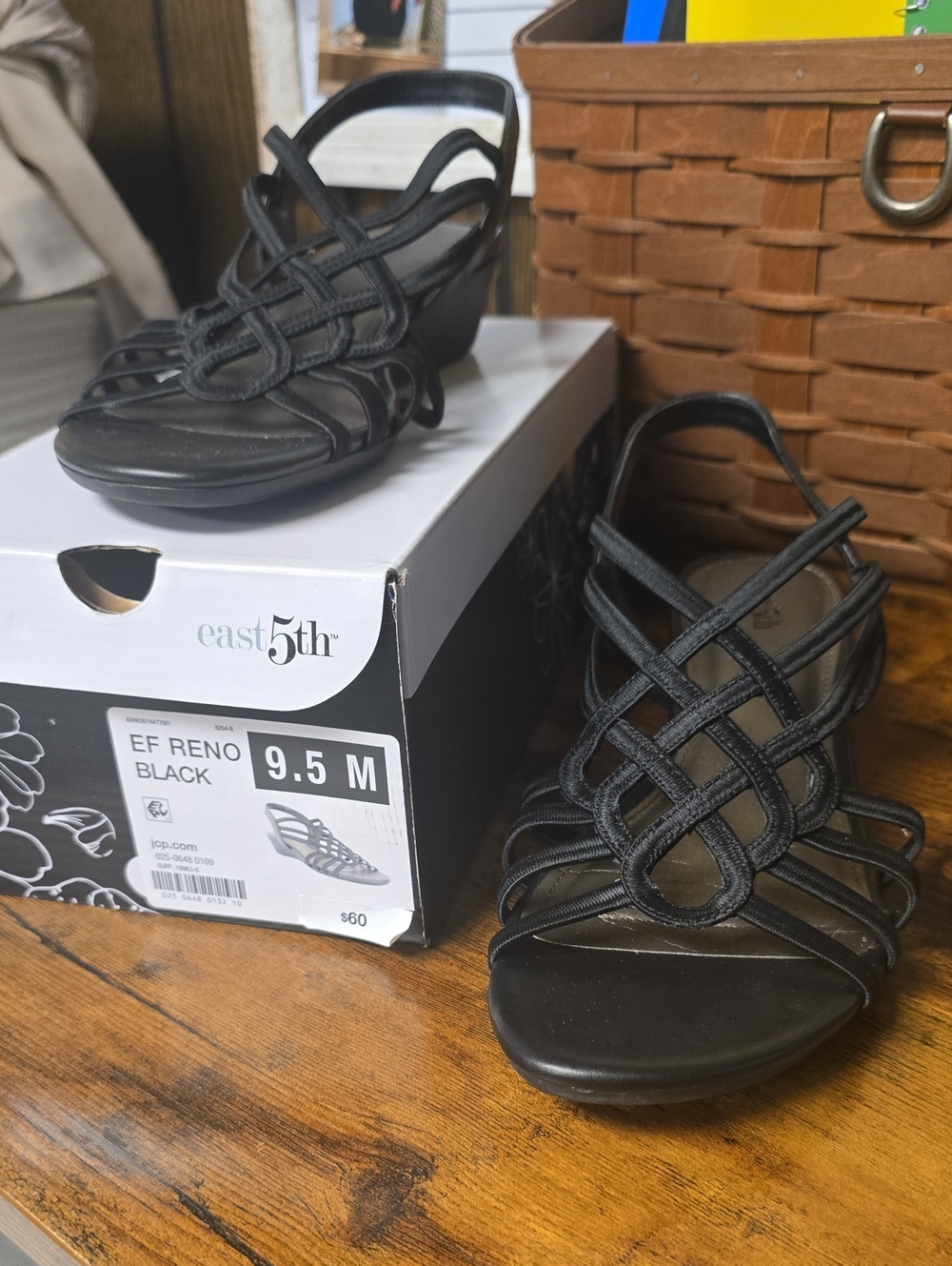 East 5th Black Woven Strappy Sandals